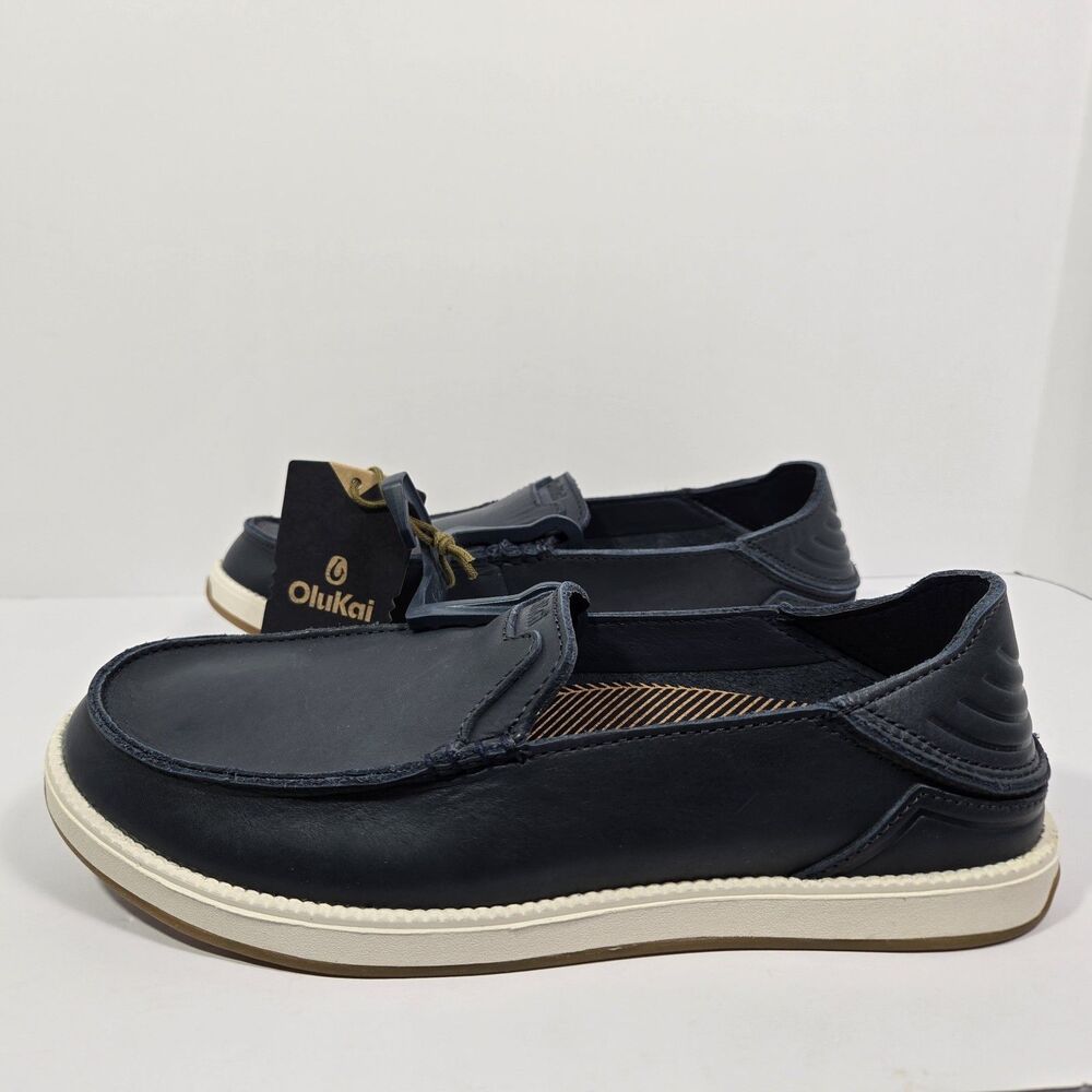 OluKai Kakaha Nia Mens 9 Mood Indigo Blue Leather Slip On Shoes Loafers  Meet